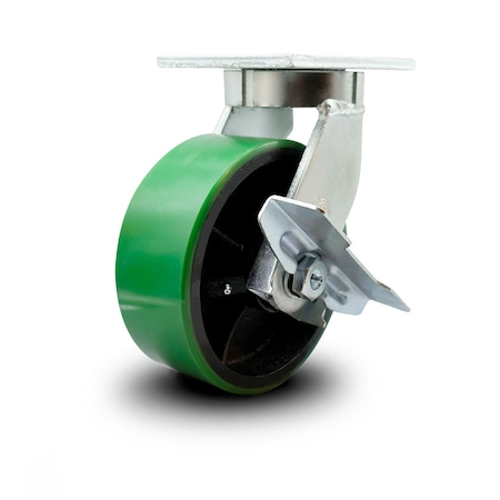 Service Caster 8 Inch Extra Heavy Duty Green Poly on Cast Iron Wheel Swivel Caster with Brake SCC-KP92S830-PUR-GB-SLB